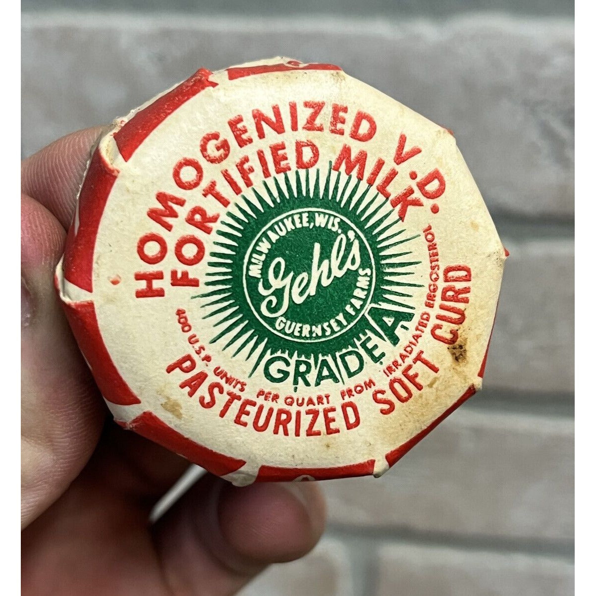 Vintage Gehl's Guernsey Farms Dairy Milk Bottle Cap Lid Cardboard