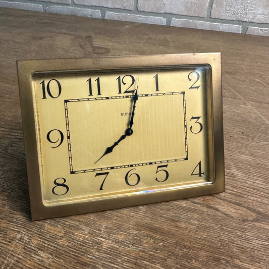 Vintage 1940s Rubina Art Deco Solid Brass Wind-Up Shelf Desk Clock