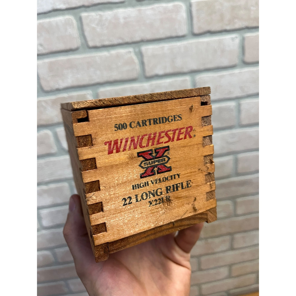 Winchester 500 Ammo 22 Long Rifle EMPTY Wooden Box Wood Case Dovetail Slide Top
