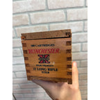 Winchester 500 Ammo 22 Long Rifle EMPTY Wooden Box Wood Case Dovetail Slide Top