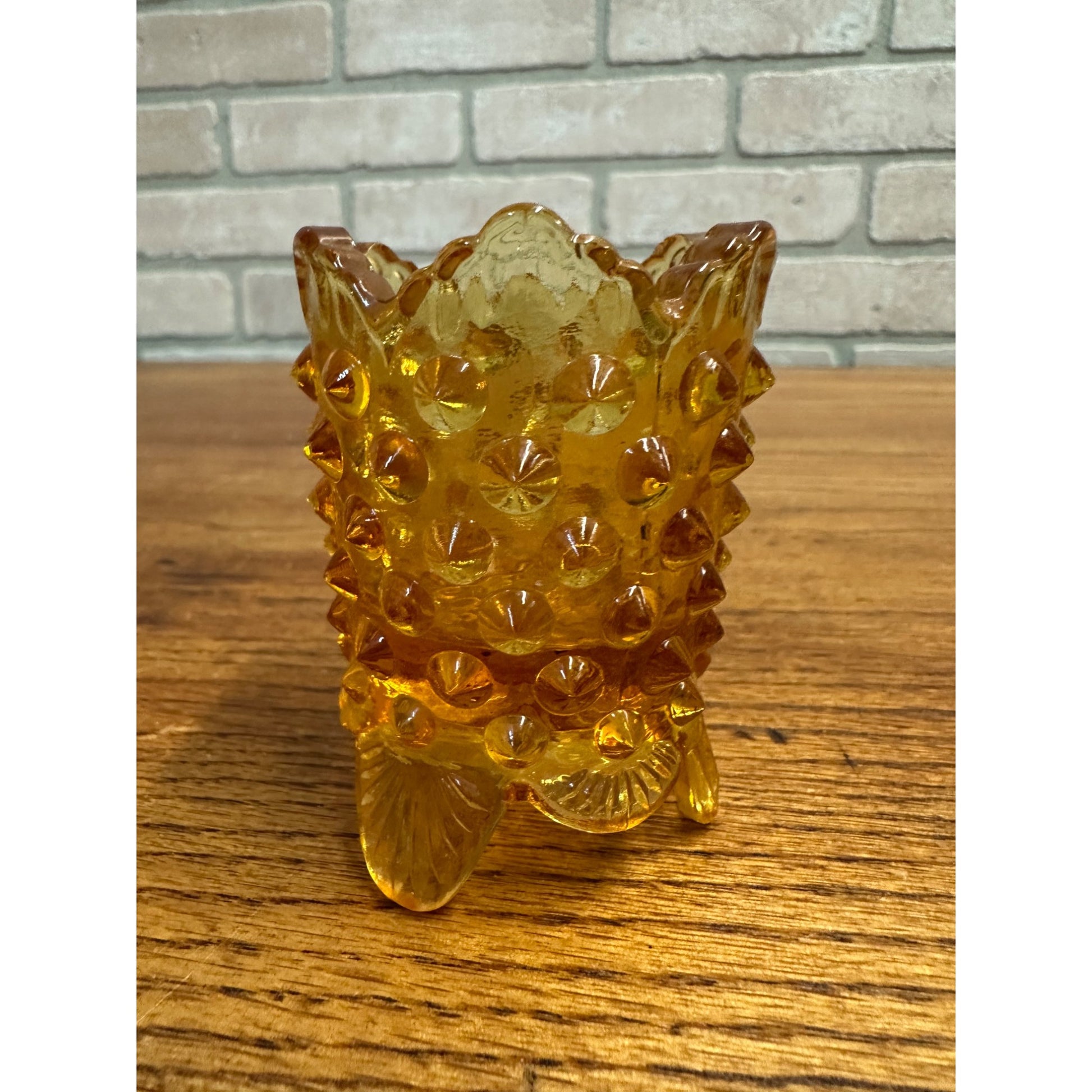 Vintage Fenton Mini 3” Hobnail Amberina Glass Toothpick Holder Orange Amber