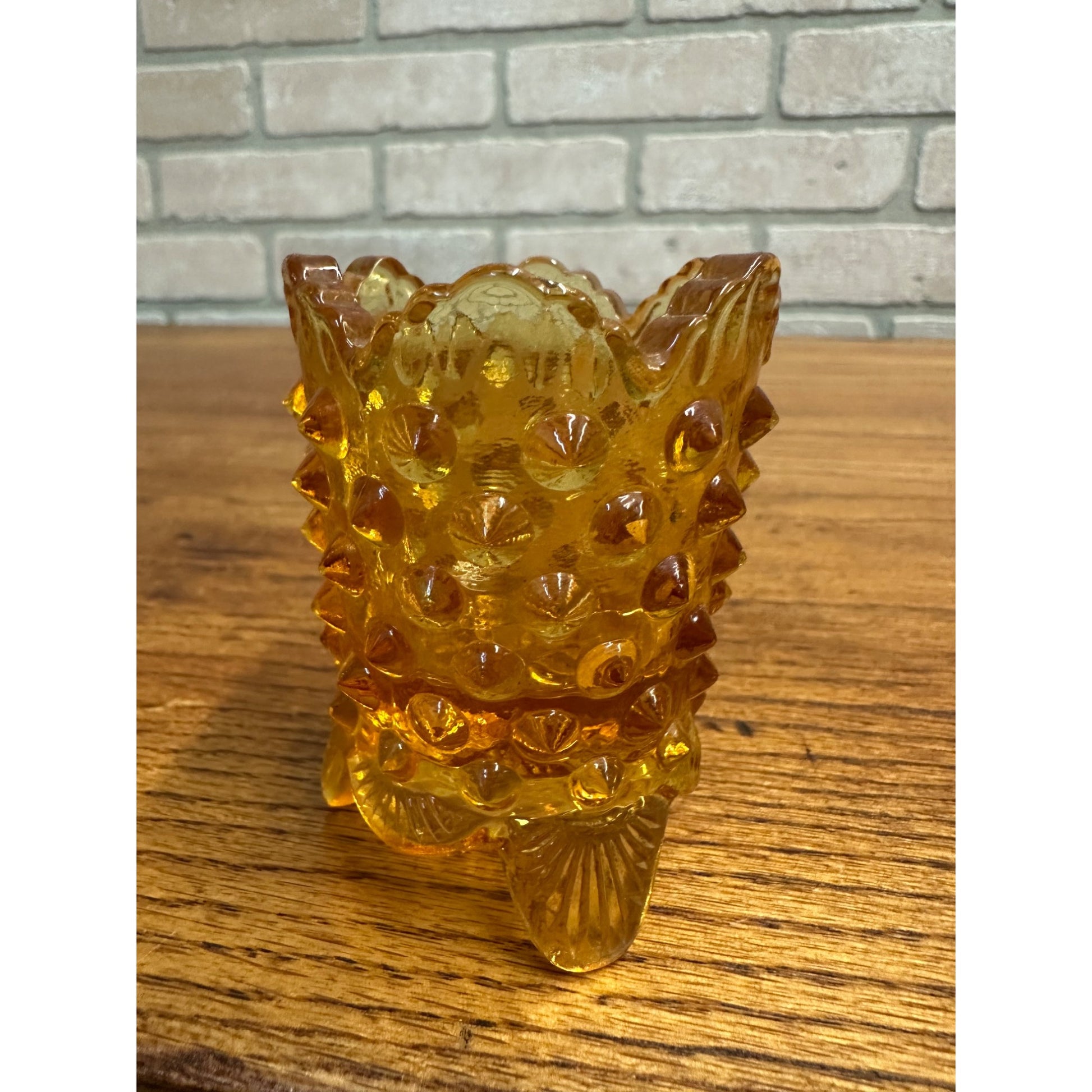 Vintage Fenton Mini 3” Hobnail Amberina Glass Toothpick Holder Orange Amber