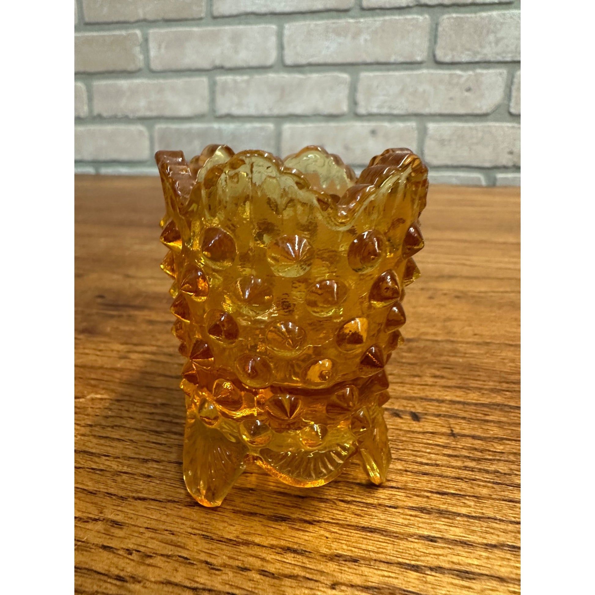 Vintage Fenton Mini 3” Hobnail Amberina Glass Toothpick Holder Orange Amber