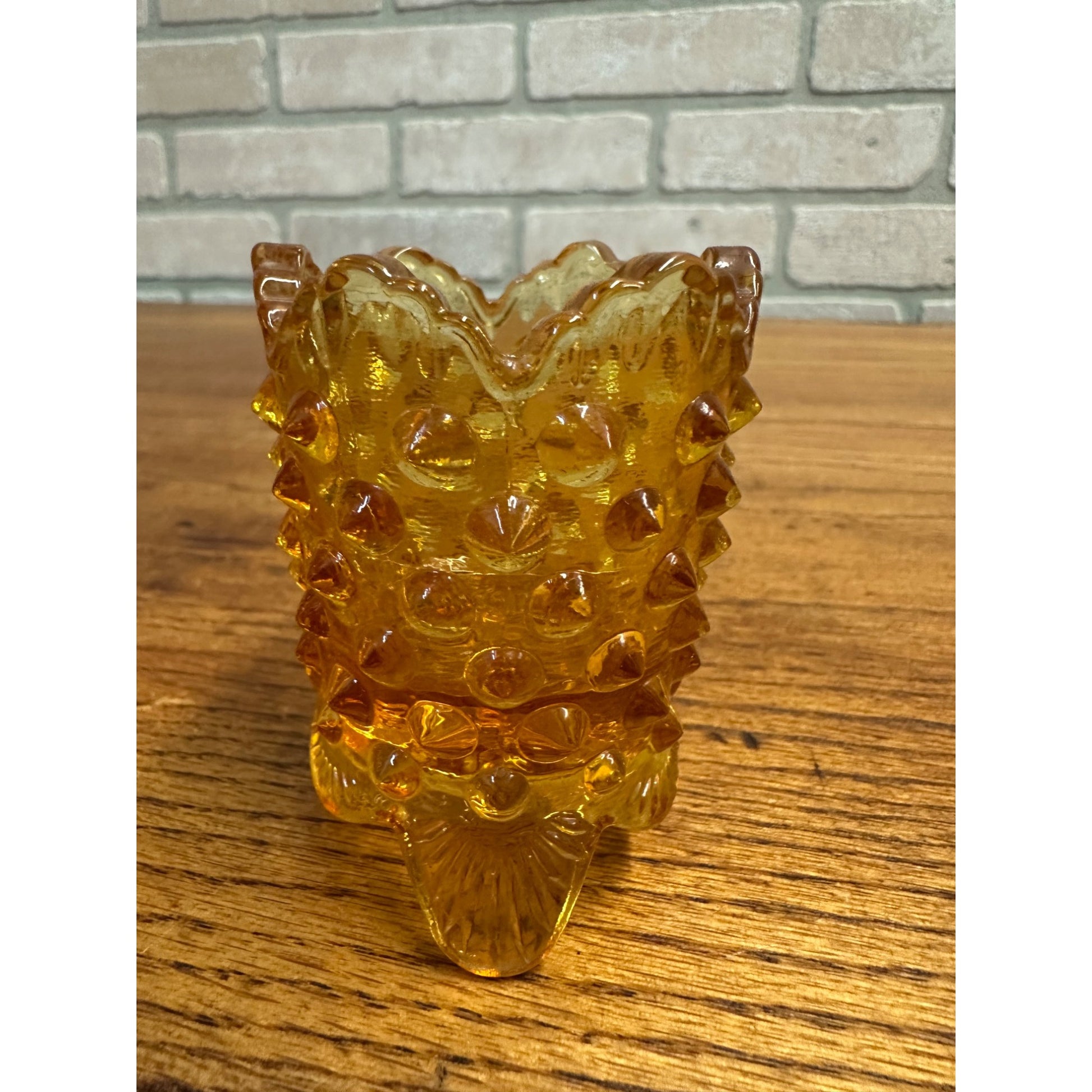 Vintage Fenton Mini 3” Hobnail Amberina Glass Toothpick Holder Orange Amber
