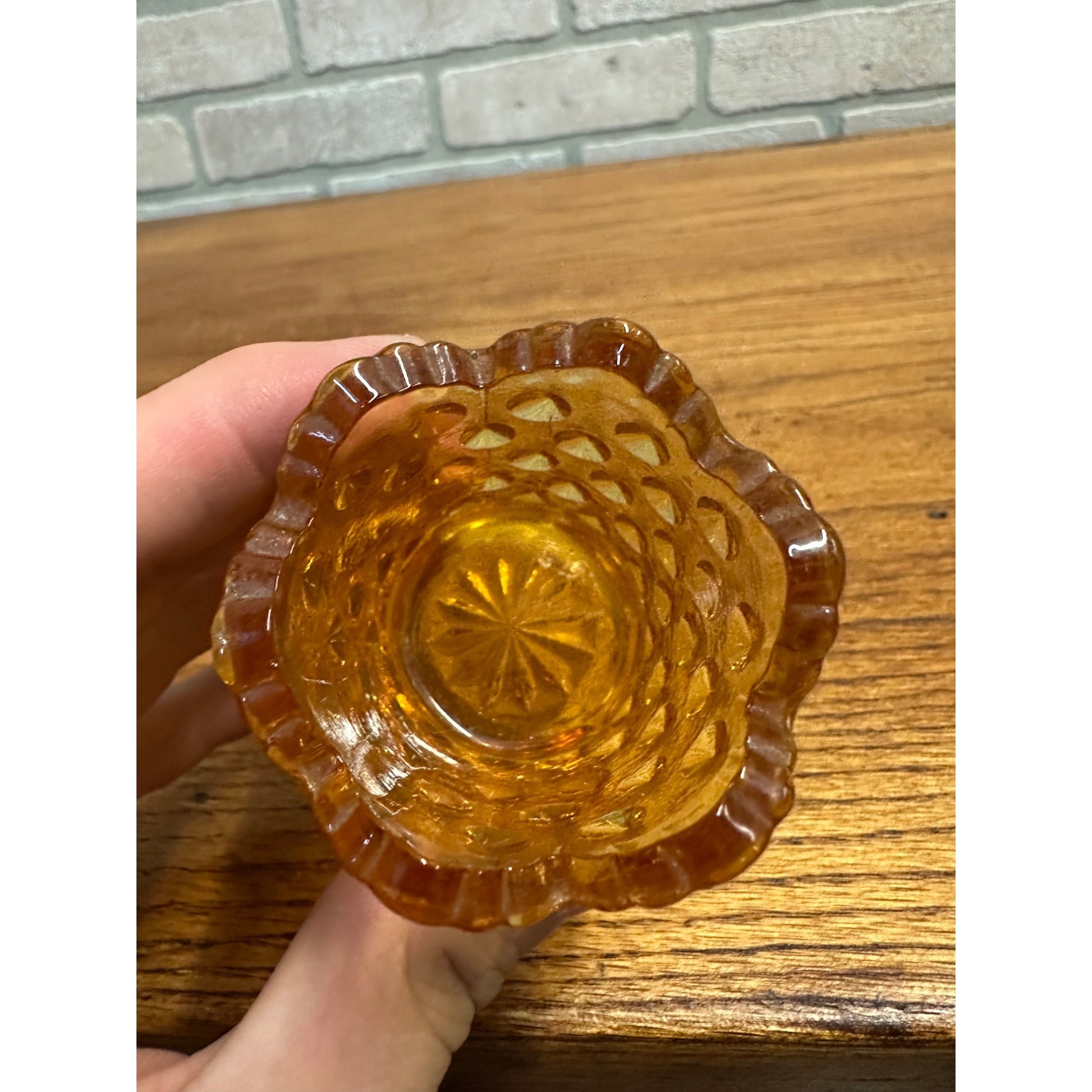 Vintage Fenton Mini 3” Hobnail Amberina Glass Toothpick Holder Orange Amber