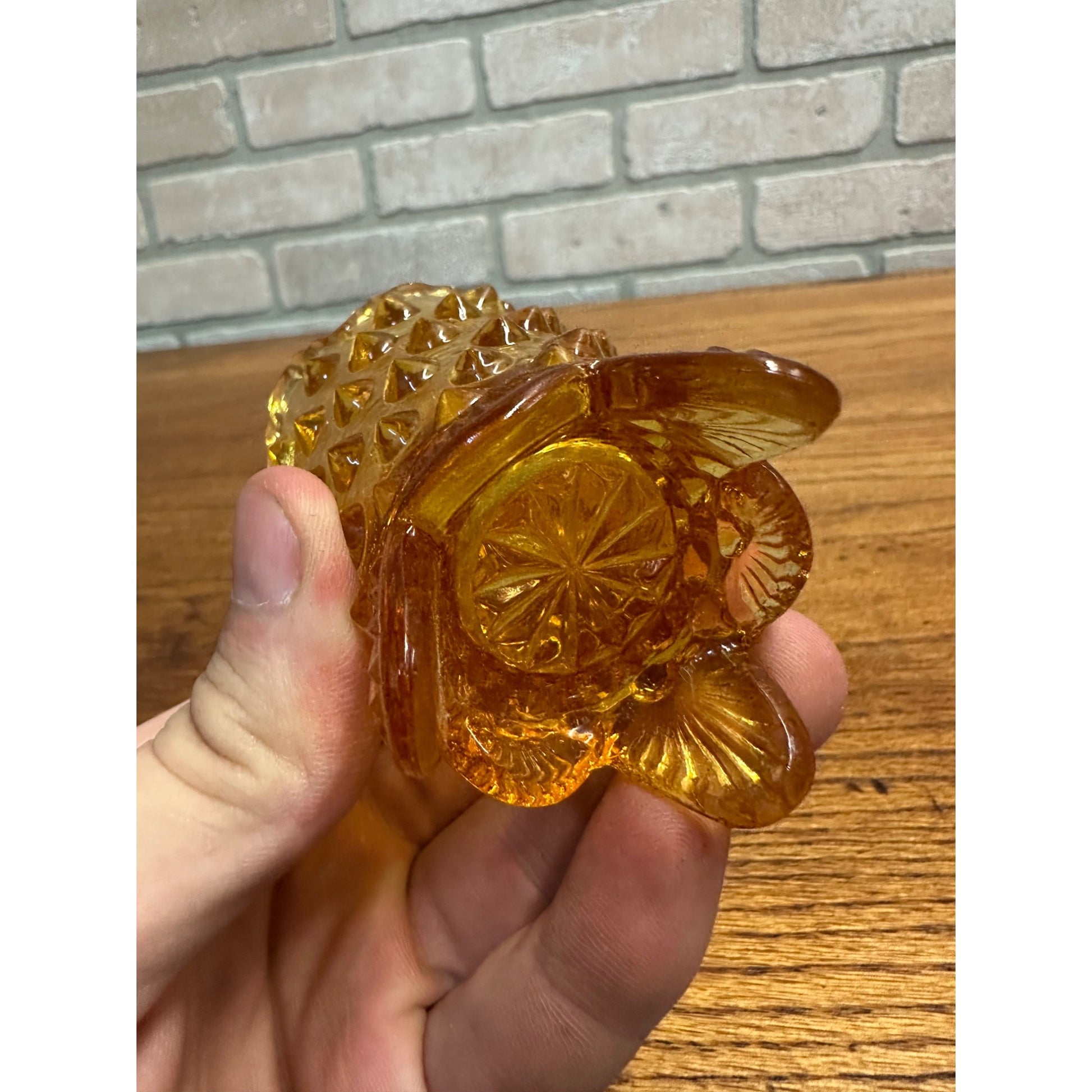 Vintage Fenton Mini 3” Hobnail Amberina Glass Toothpick Holder Orange Amber