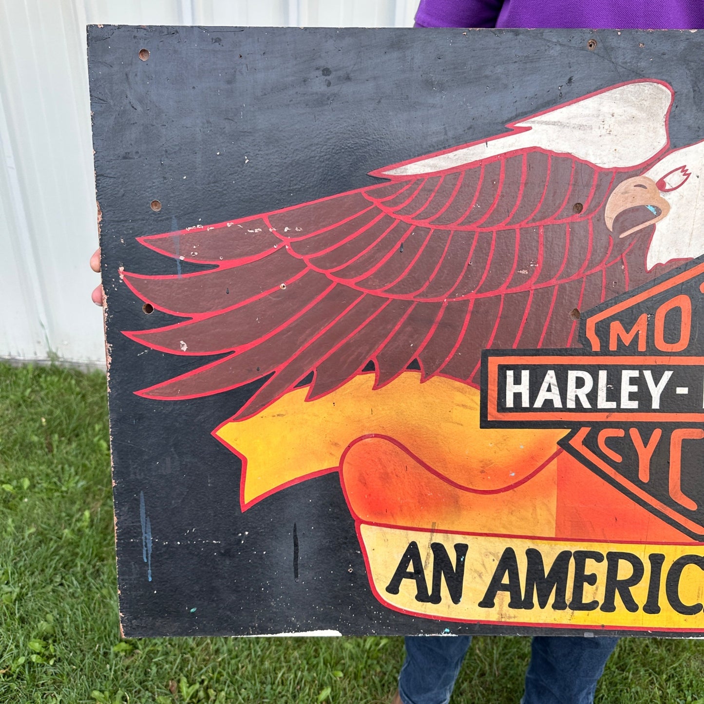 Vintage 1970s Harley Davidson Dealership Advertising Trade Sign Painted & Signed