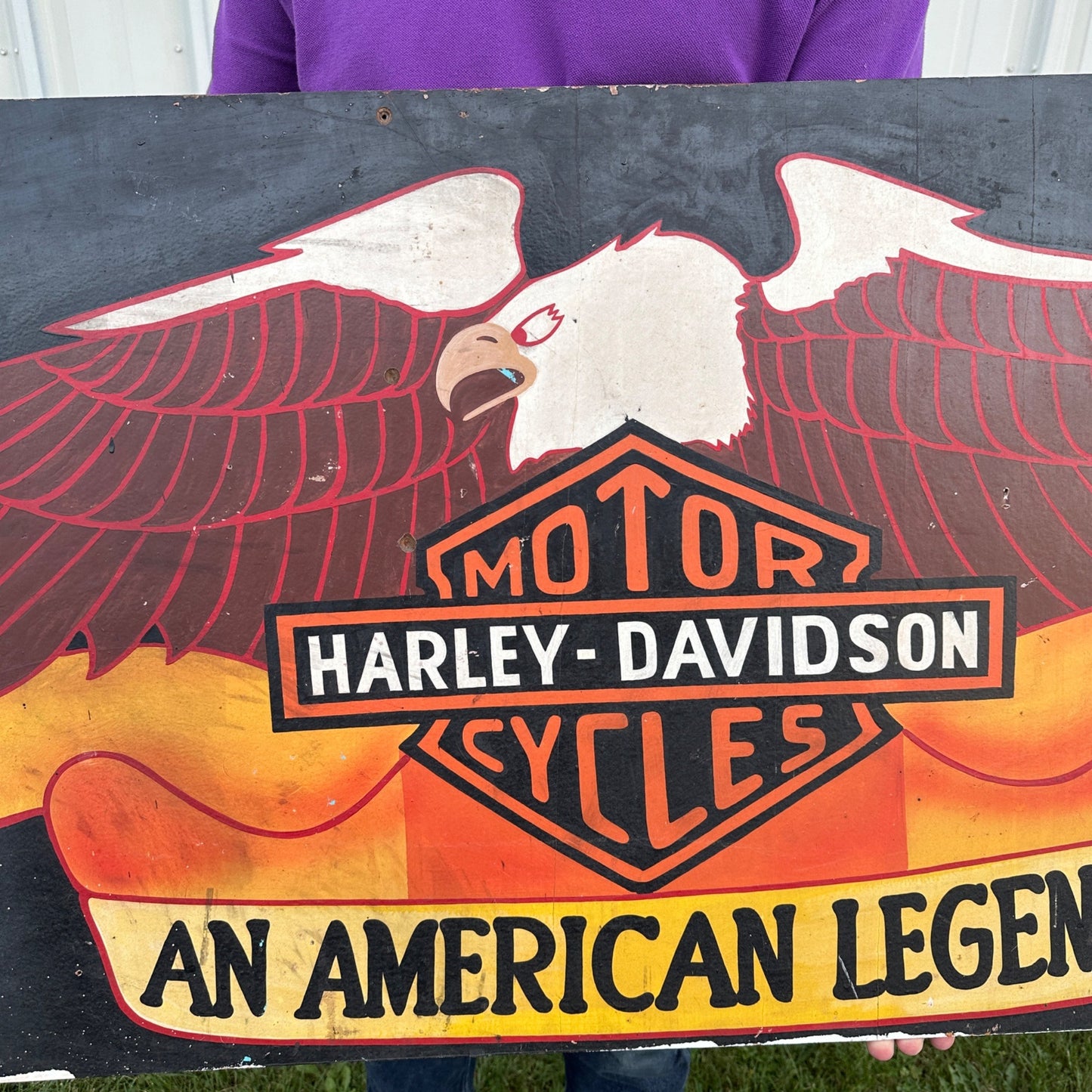 Vintage 1970s Harley Davidson Dealership Advertising Trade Sign Painted & Signed