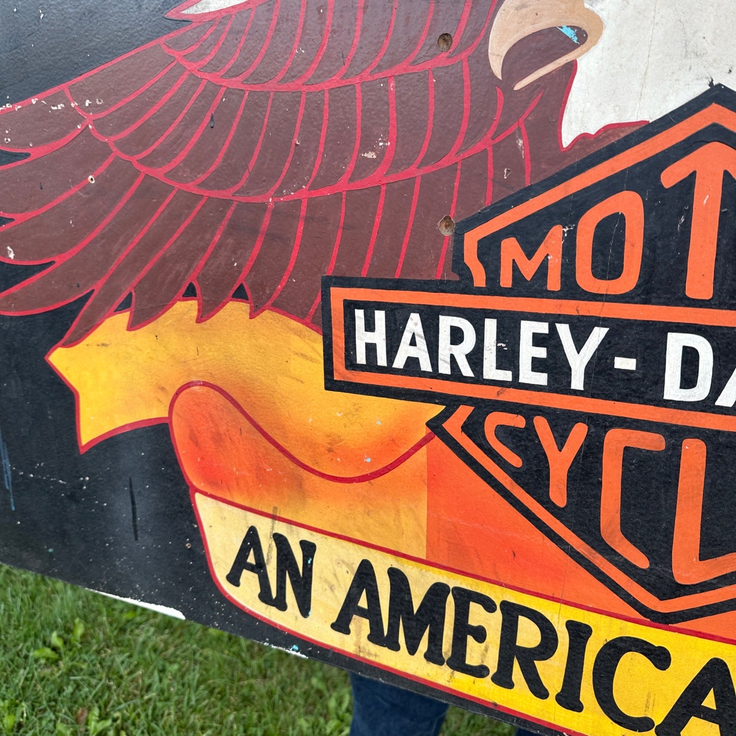 Vintage 1970s Harley Davidson Dealership Advertising Trade Sign Painted & Signed