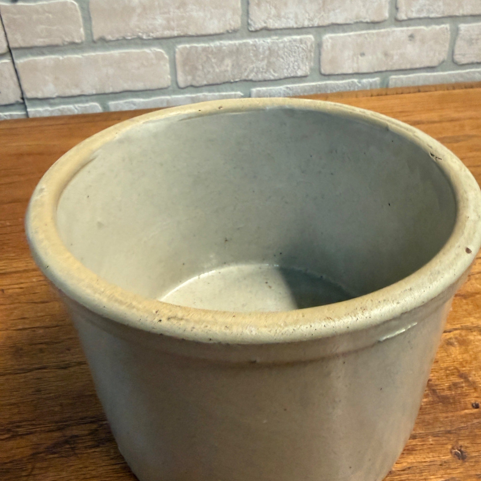 Vintage White Stoneware Glazed Butter Kitchen Crock 7" Dia x 5" Tall