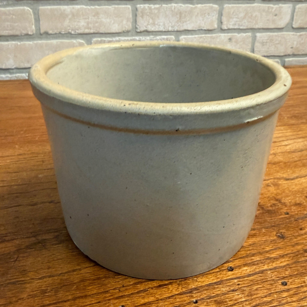 Vintage White Stoneware Glazed Butter Kitchen Crock 7" Dia x 5" Tall