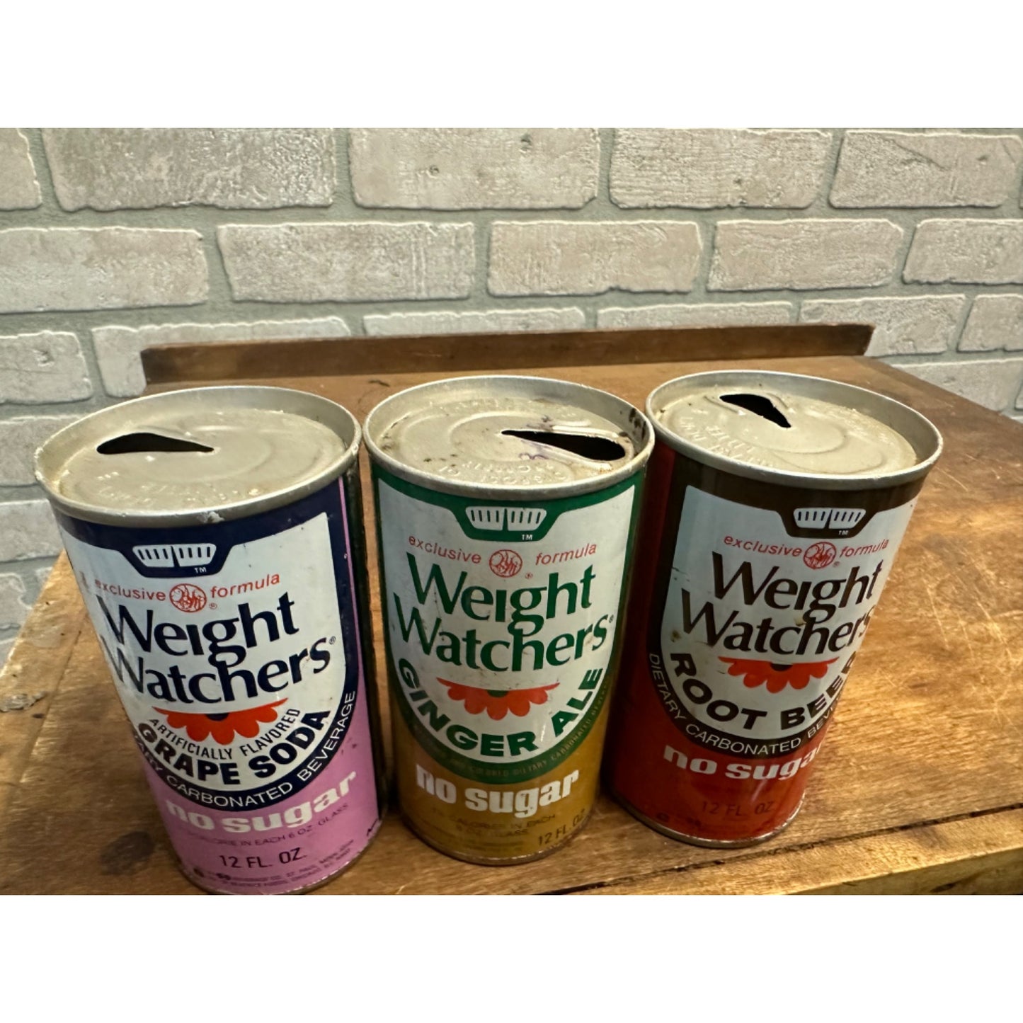 Vintage Weight Watchers Soda Pop Cans (3) Grape Root Beer Steel Pull Tab Flat