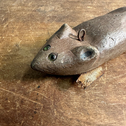 ANTIQUE VINTAGE MOUSE ICE FISHING SPEARING DECOY WEIGHTED GLASS EYES
