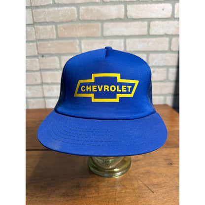 VINTAGE BLUE CHEVROLET CHEVY NOS YELLOW MESH SNAPBACK CAP HAT