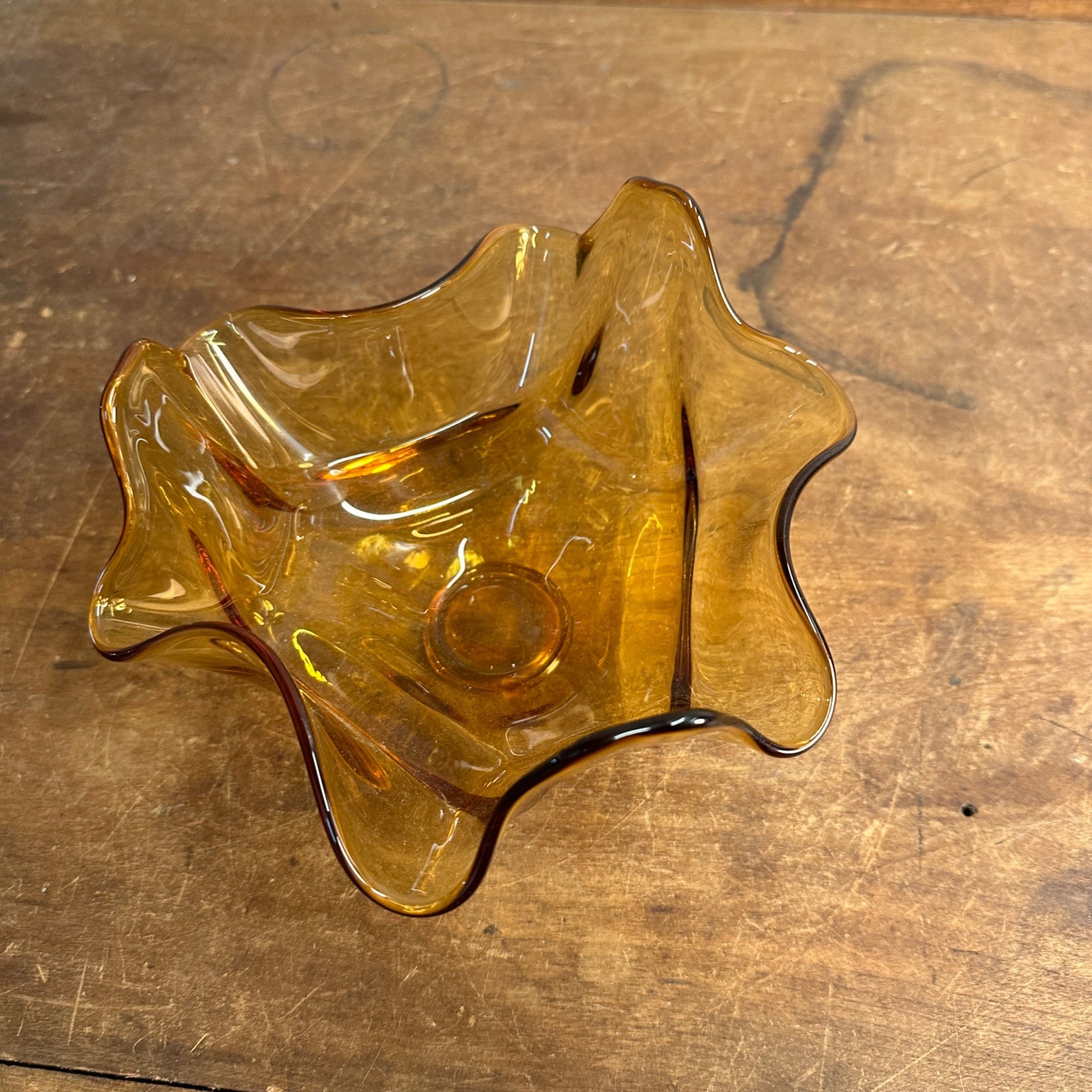 Vintage Viking Art Glass - Bowl Epic Drape Handkerchief Pattern Amber Decor MCM