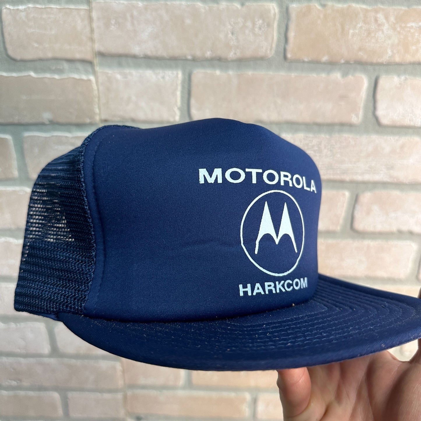 VINTAGE MOTOROLA HAT FOAM MESH TRUCKER ADJUSTABLE SNAPBACK CAP NAVY BLUE WHITE