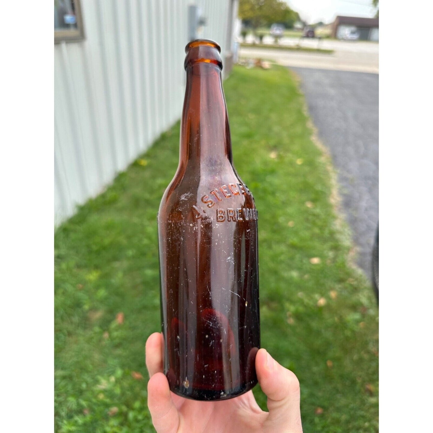 Vintage J. Steger & Co. Amber Brown Beer Bottle Mayville Wis