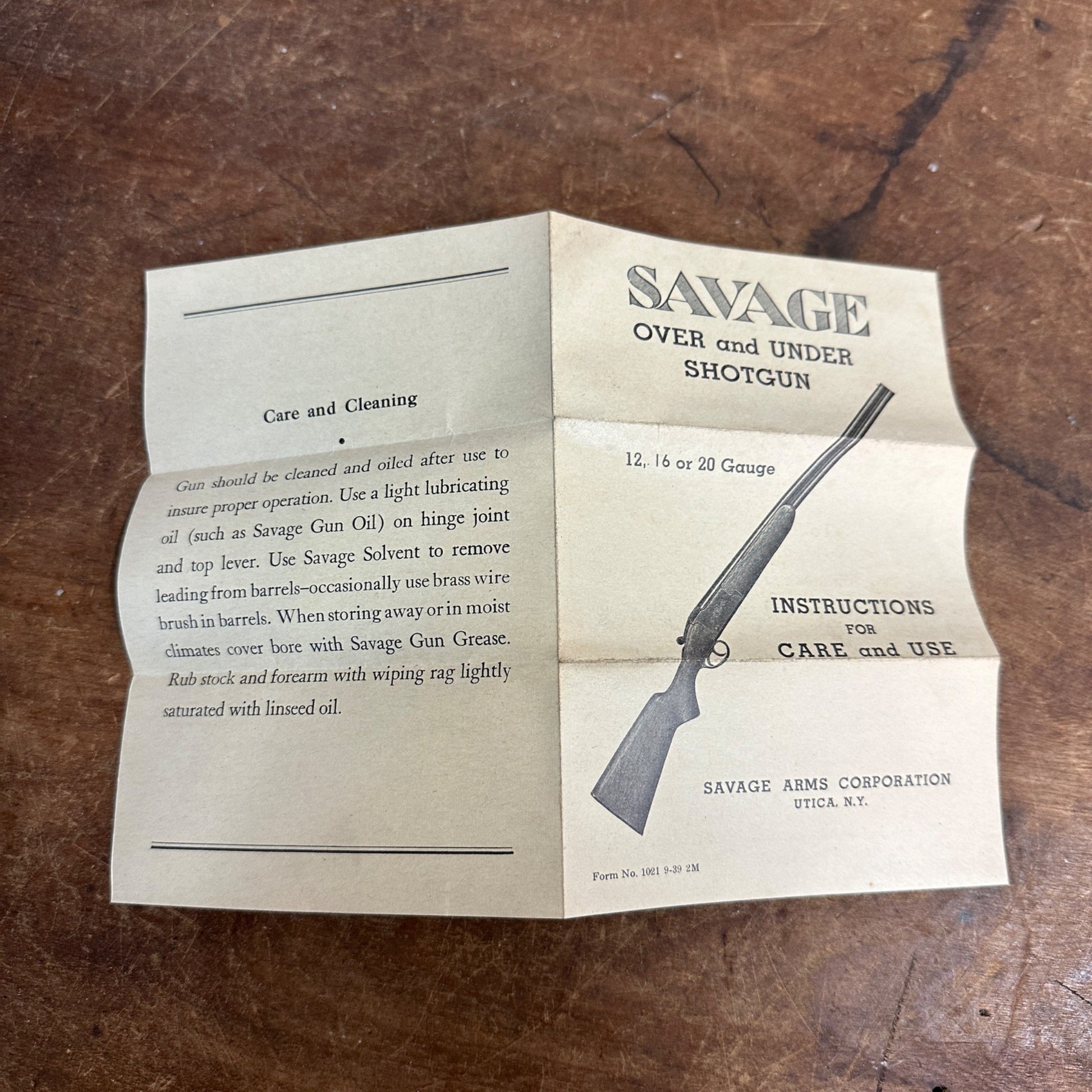 Vintage 1939 Savage Arms Corp. Over & Under Shotgun Instruction Manual Brochure