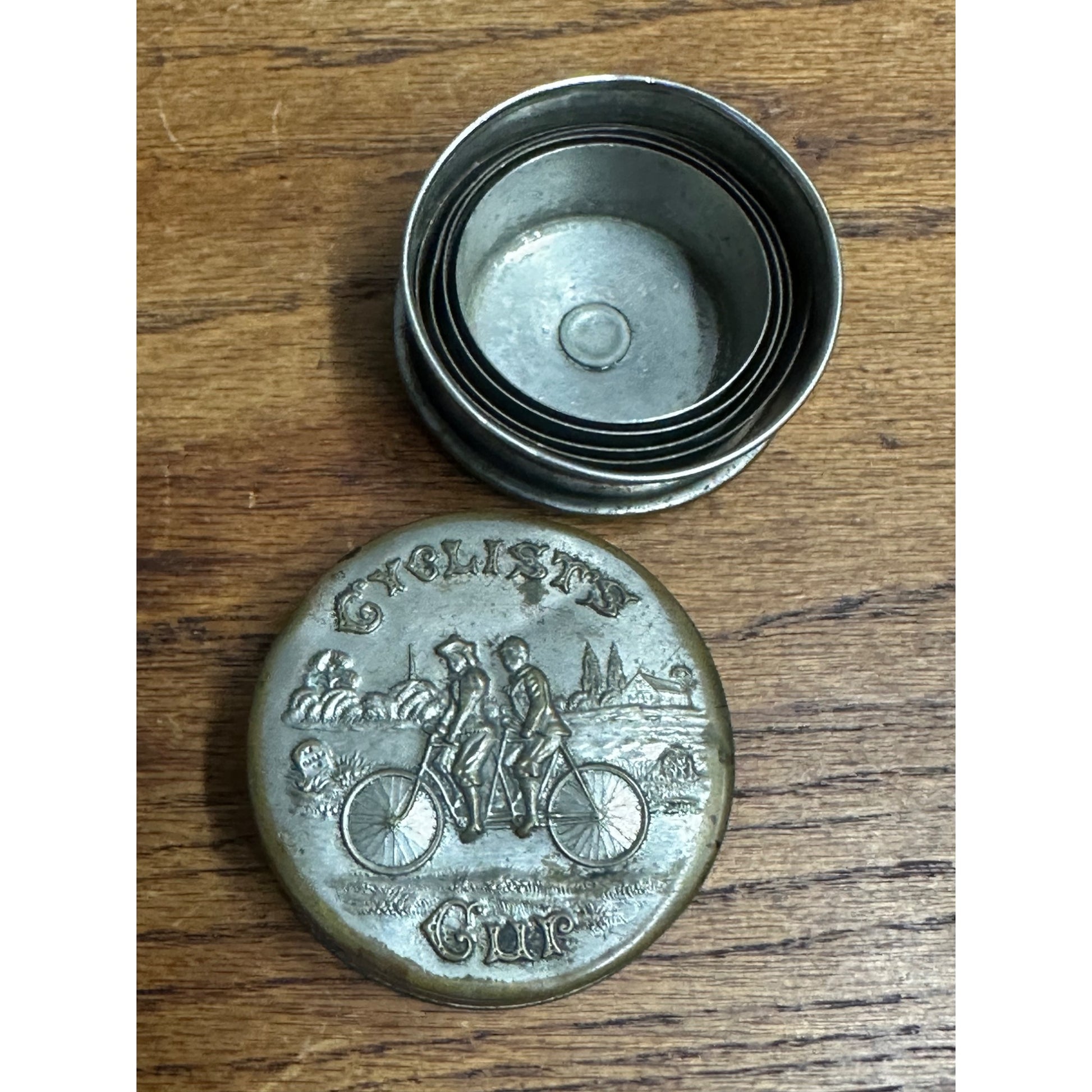 Antique Circa 1897 Cyclists Collapsible Metal Drinking Cup