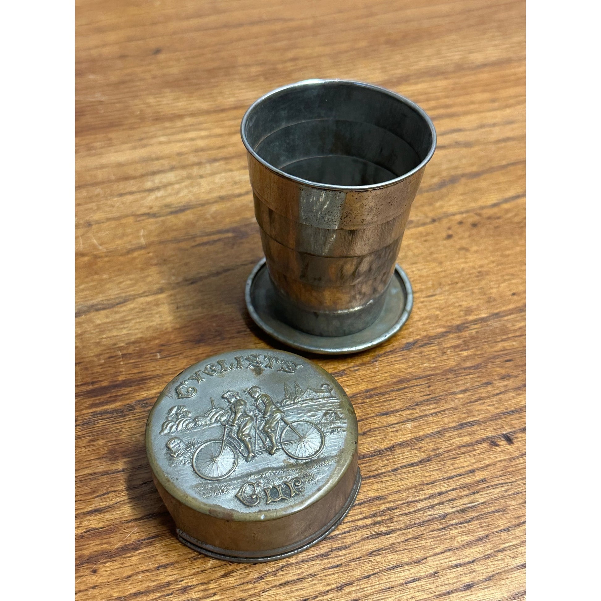Antique Circa 1897 Cyclists Collapsible Metal Drinking Cup