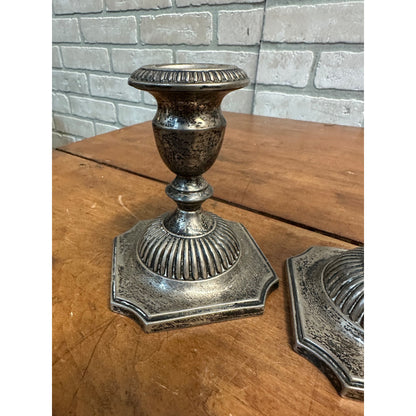 PAIR OF HUNT SILVER STERLING SILVER "GEORGIAN REPRODUCTION" WEIGHTED CANDLESTICKS