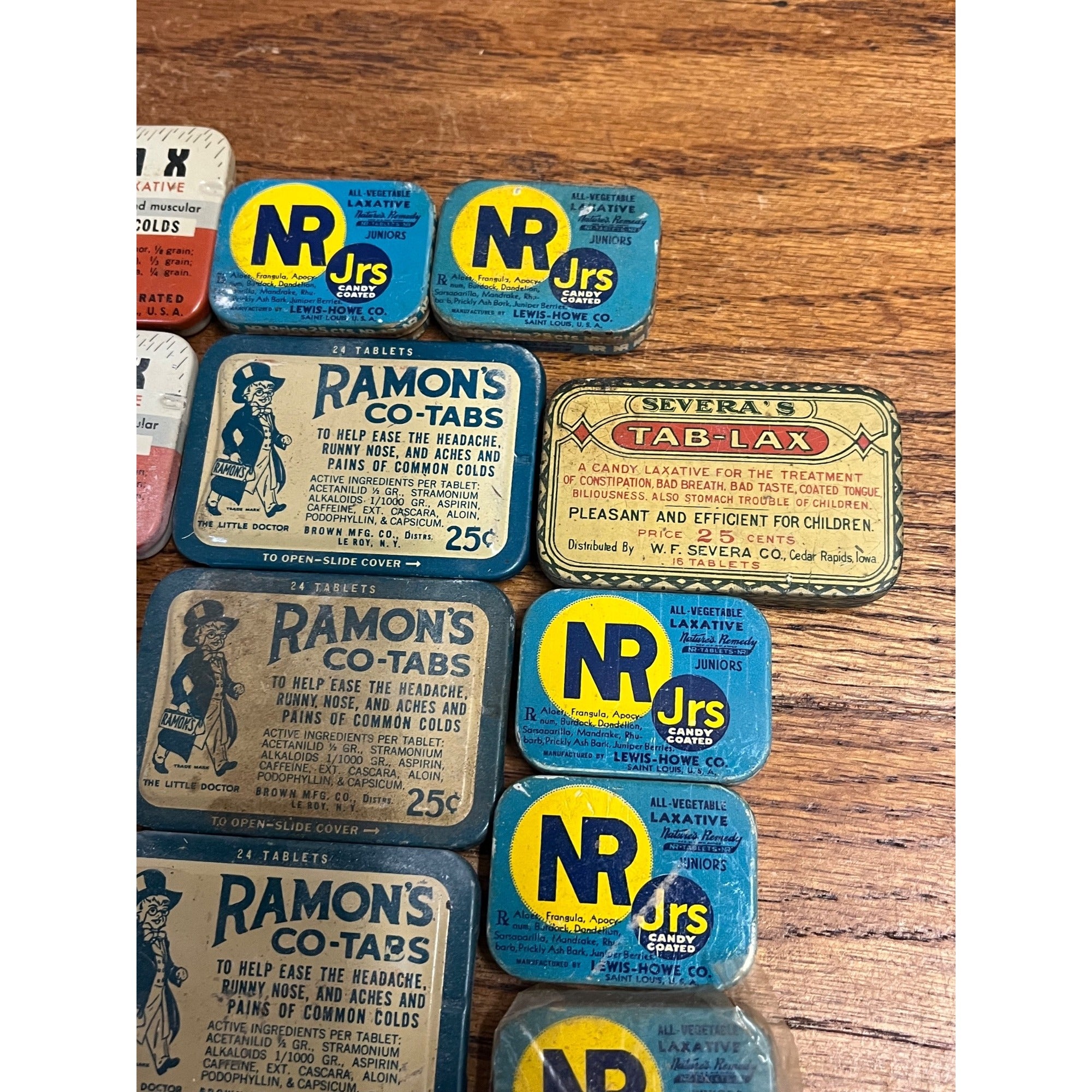 Vintage Drugstore Medicine Tin Lot Corax Ramon's Penetro NR Jr Tab-Lax Unopened
