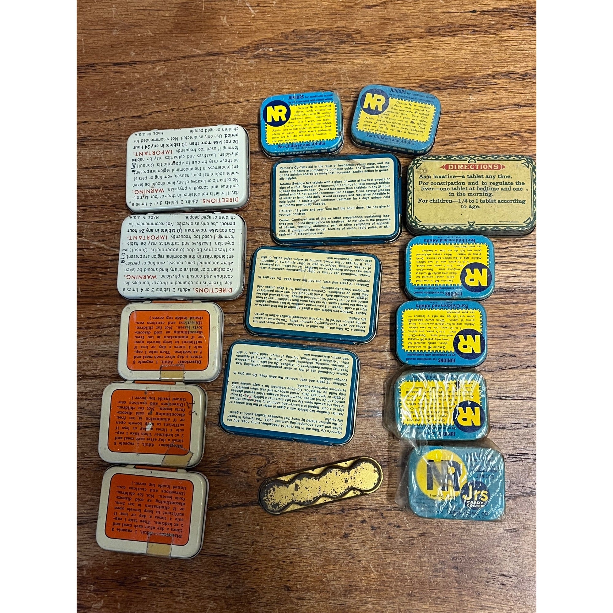 Vintage Drugstore Medicine Tin Lot Corax Ramon's Penetro NR Jr Tab-Lax Unopened