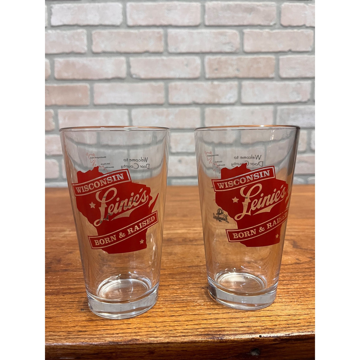 Vintage Leinenkugels Beer Glasses Lot (2) Leinens Born & Raised Door County WI