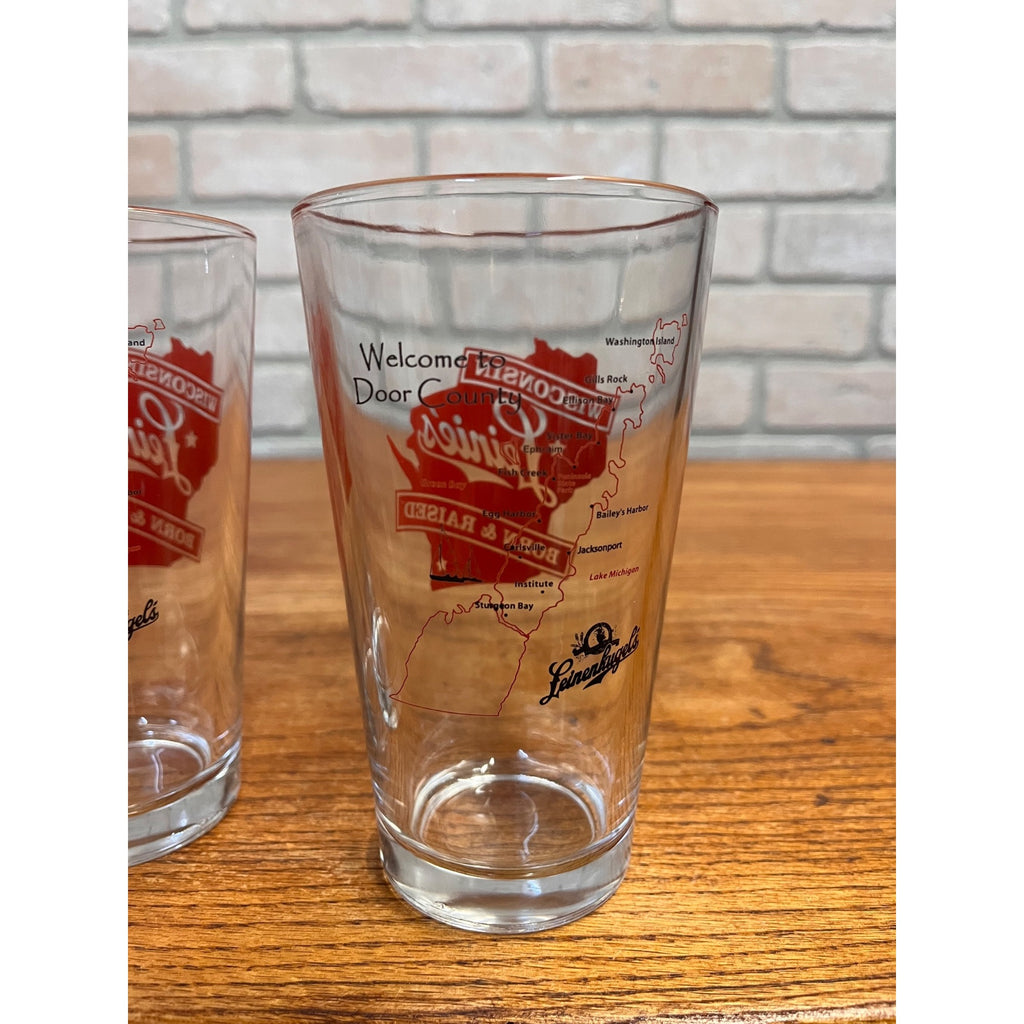 Vintage Leinenkugels Beer Glasses Lot (2) Leinens Born & Raised Door County WI