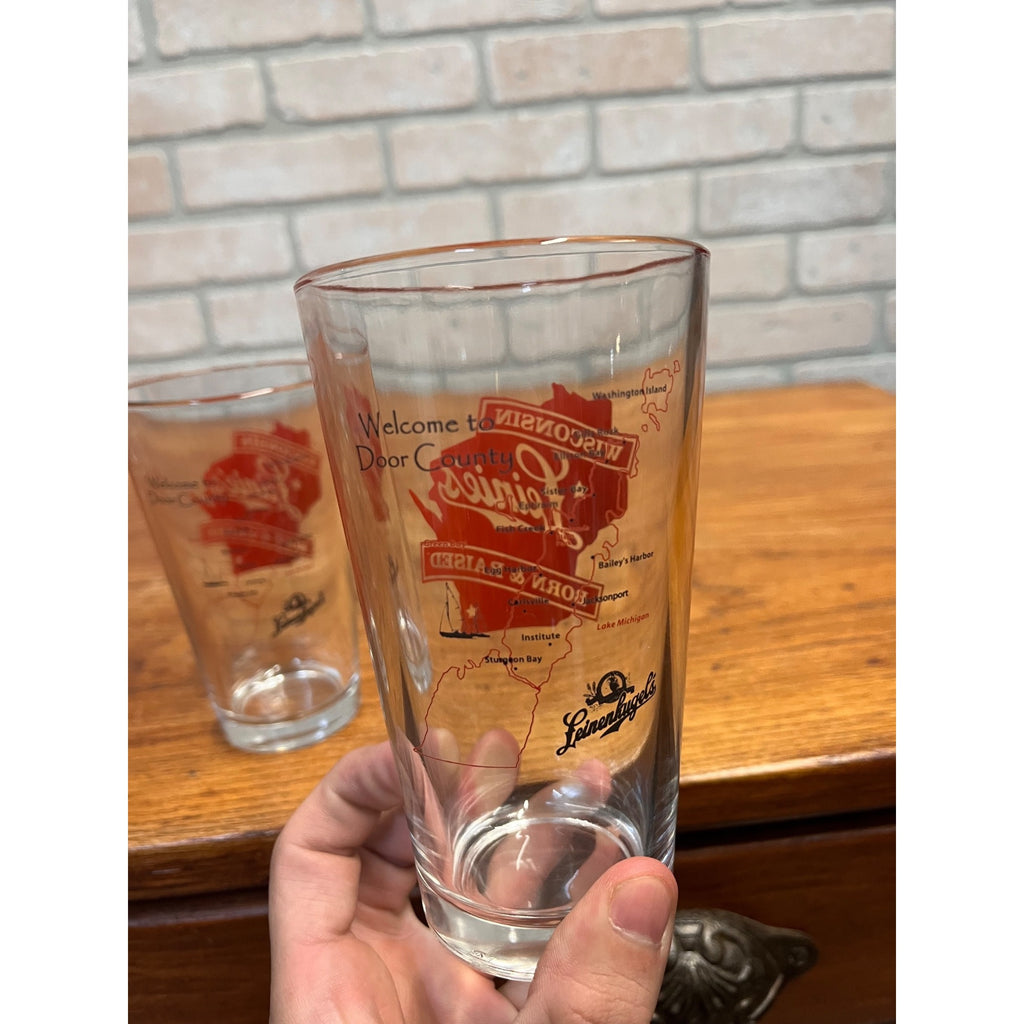 Vintage Leinenkugels Beer Glasses Lot (2) Leinens Born & Raised Door County WI