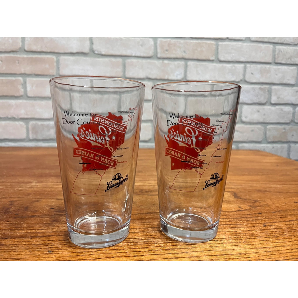 Vintage Leinenkugels Beer Glasses Lot (2) Leinens Born & Raised Door County WI