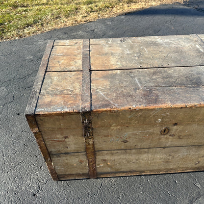 Antique Large Primitive Trunk Chest Gray Off-White Coffee Table Immigrant
