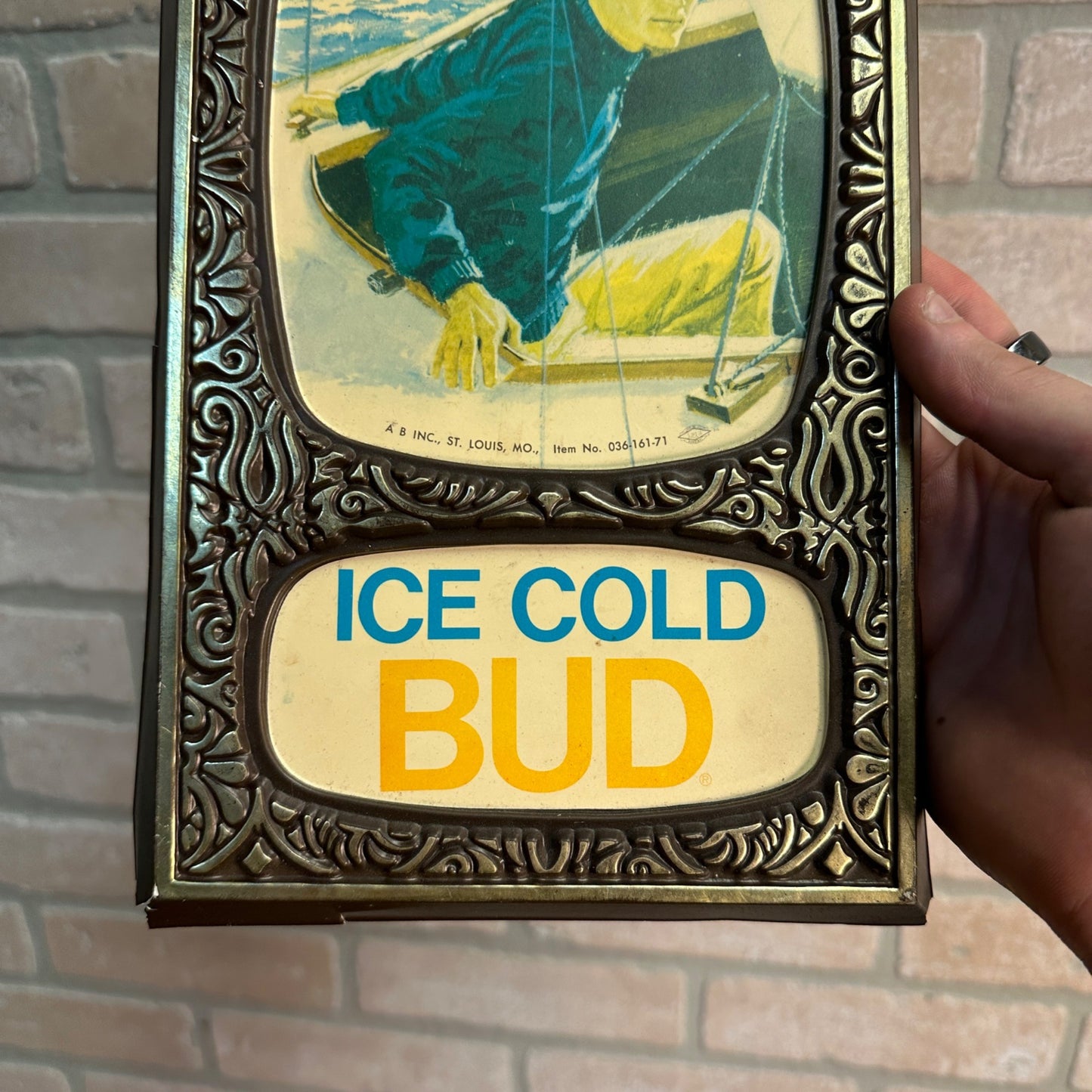 Vintage 1971 Budweiser Ice Cold Bud Sailing Plastic Bar Pub Advertising Sign