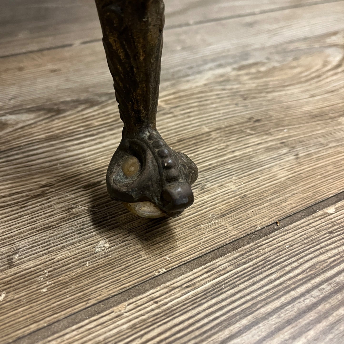 Antique 1900s Oak Parlor Side End Table w/ Glass Ball & Claw Feet