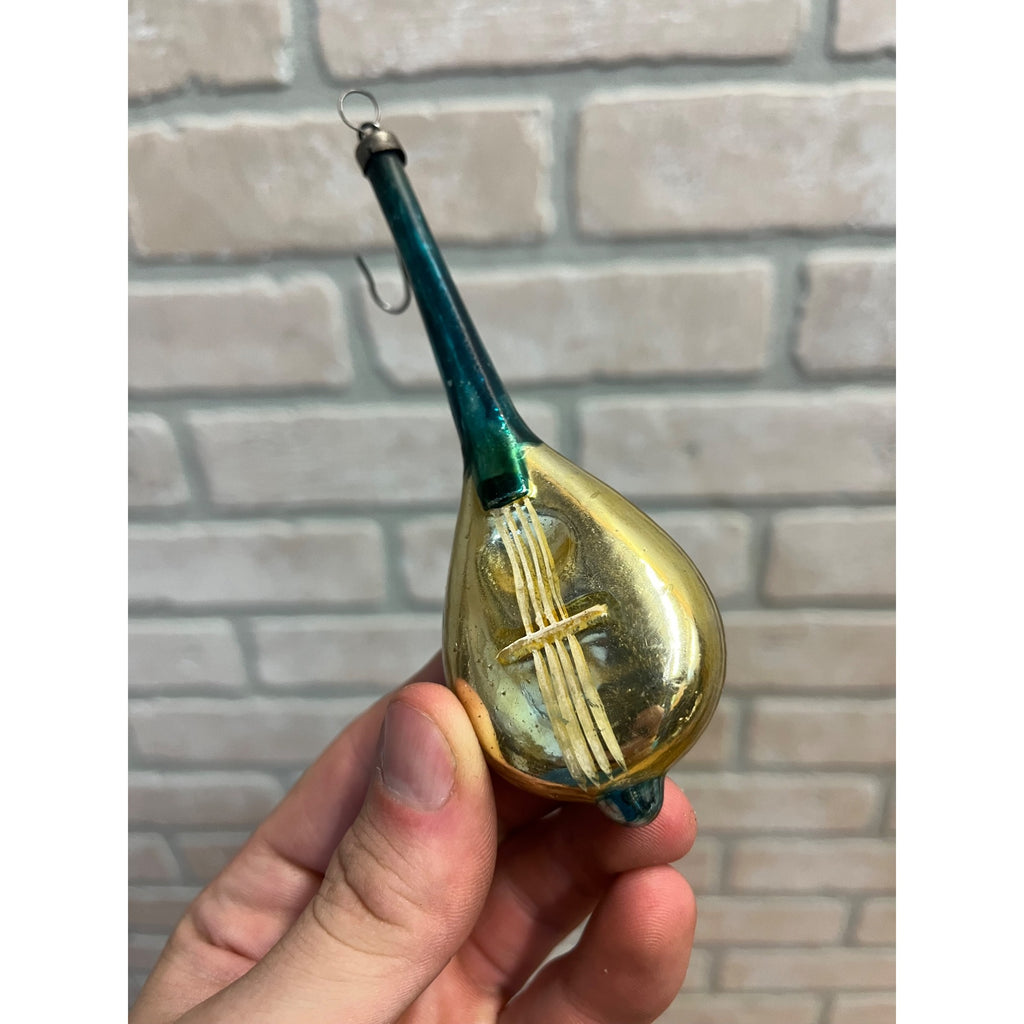 Vintage German Mercury Blown Glass Ornament String Instrument Mandolin