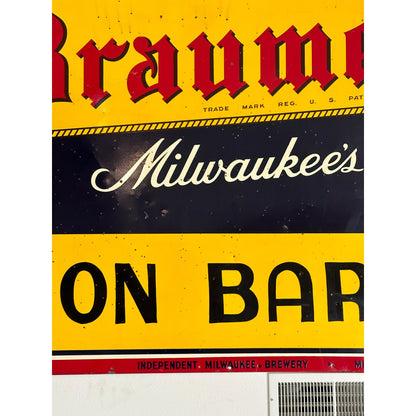 Vintage 1940s Drink Braumeister Milwaukee Beer Metal Advertising Sign 8ft x 5ft