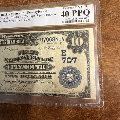 $10 1902 Plymouth First National Bank Pennsylvania PCGS 40 PPQ Fine