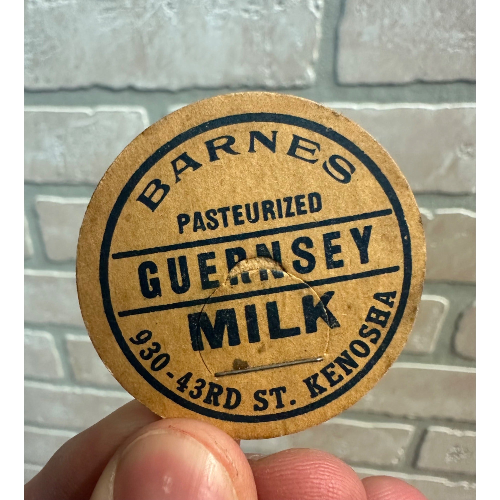 RARE Milk Bottle Cap - Barnes Guernsey Dairy Farm - Kenosha, (Wisconsin) Wis WI
