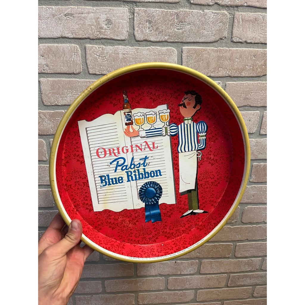 Vintage 1960s Pabst Blue RIbbon beer Milwaukee Bartender Metal Advertising Tray