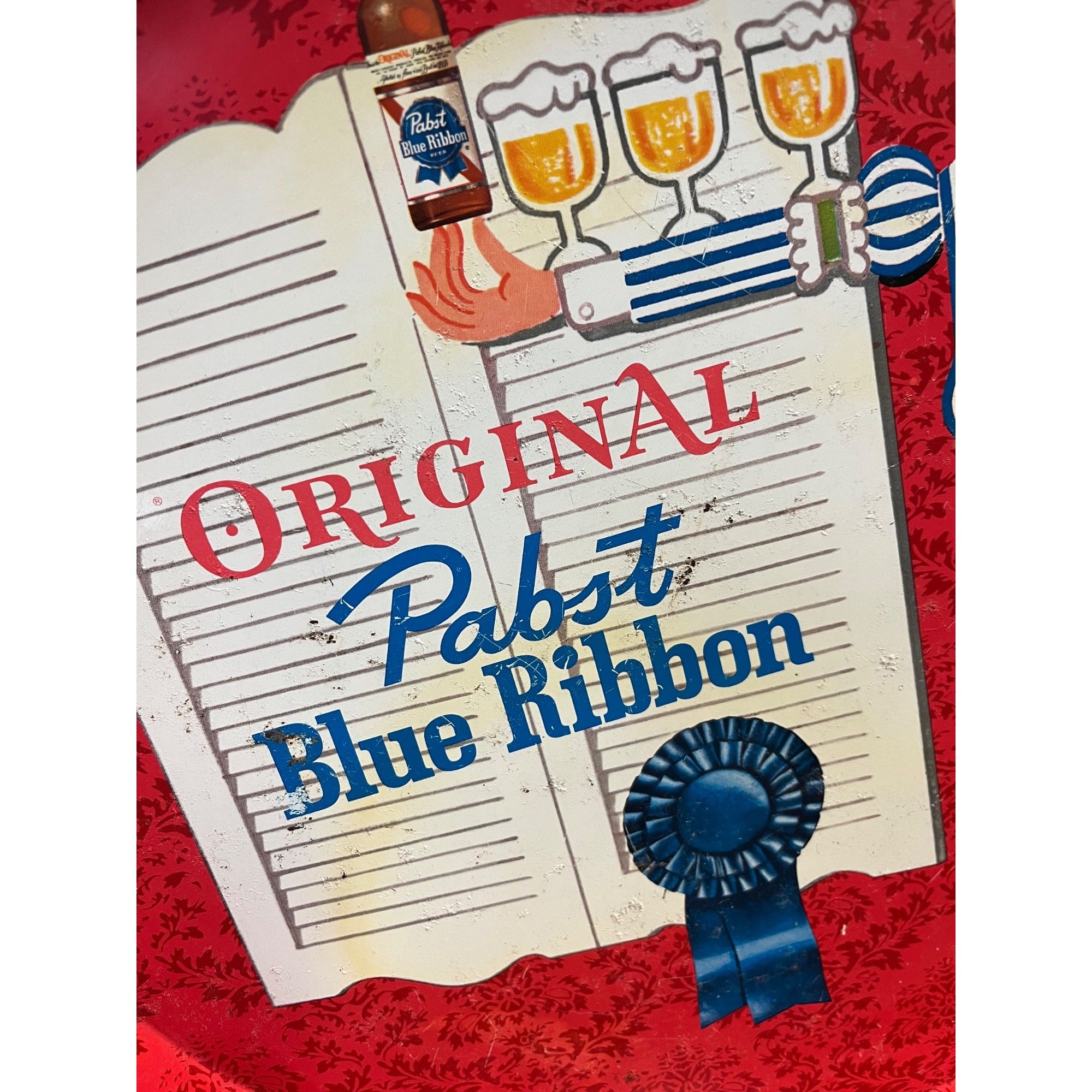 Vintage 1960s Pabst Blue RIbbon beer Milwaukee Bartender Metal Advertising Tray
