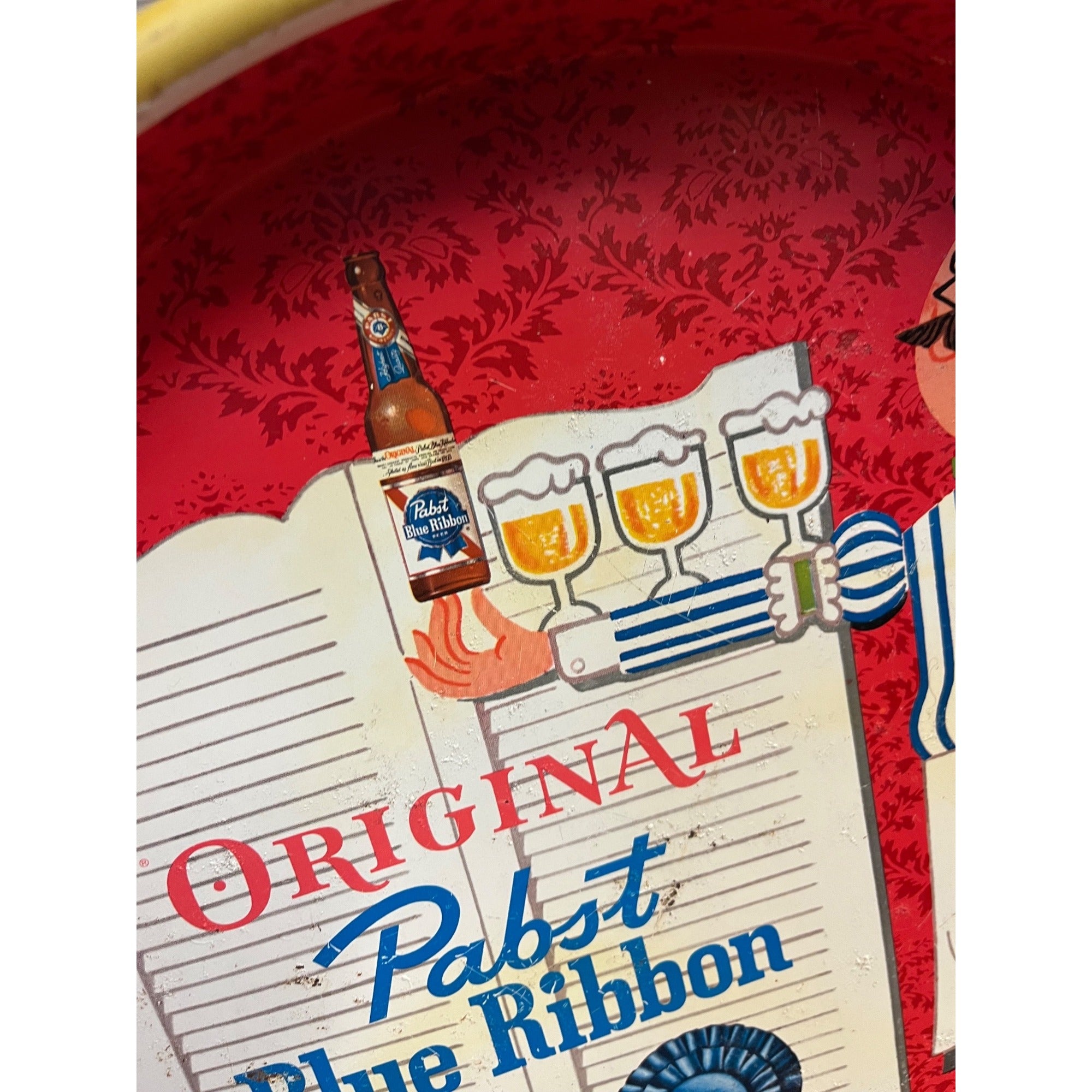 Vintage 1960s Pabst Blue RIbbon beer Milwaukee Bartender Metal Advertising Tray