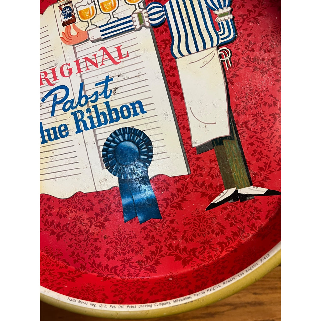 Vintage 1960s Pabst Blue RIbbon beer Milwaukee Bartender Metal Advertising Tray