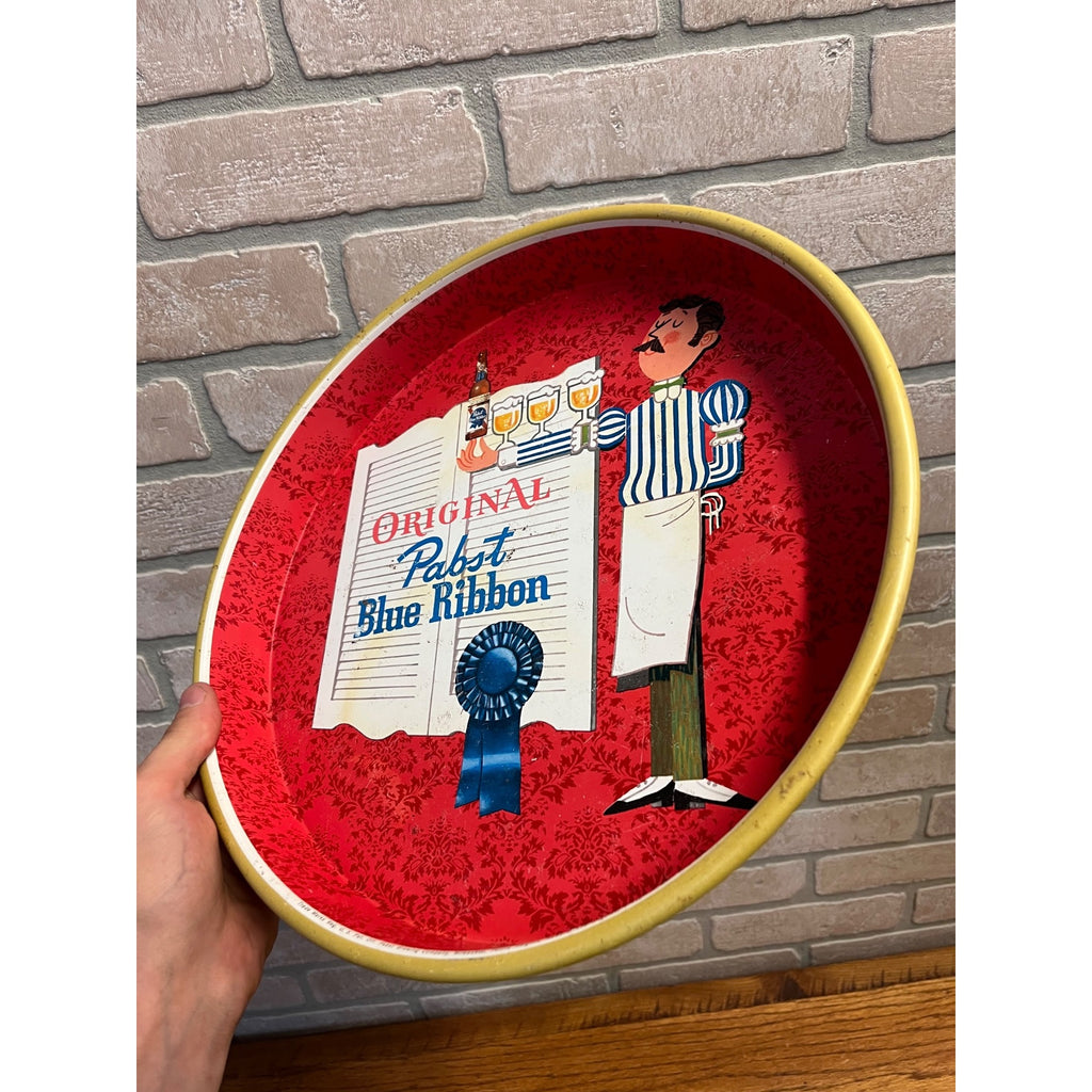 Vintage 1960s Pabst Blue RIbbon beer Milwaukee Bartender Metal Advertising Tray