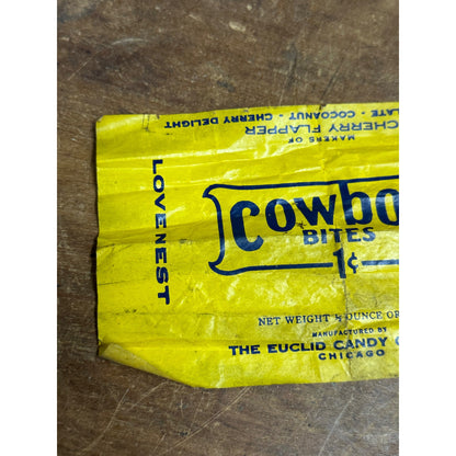 RARE Vintage 1930s Cowboy Bites - Euclid Candy Company - Wax Candy Wrapper Chicago