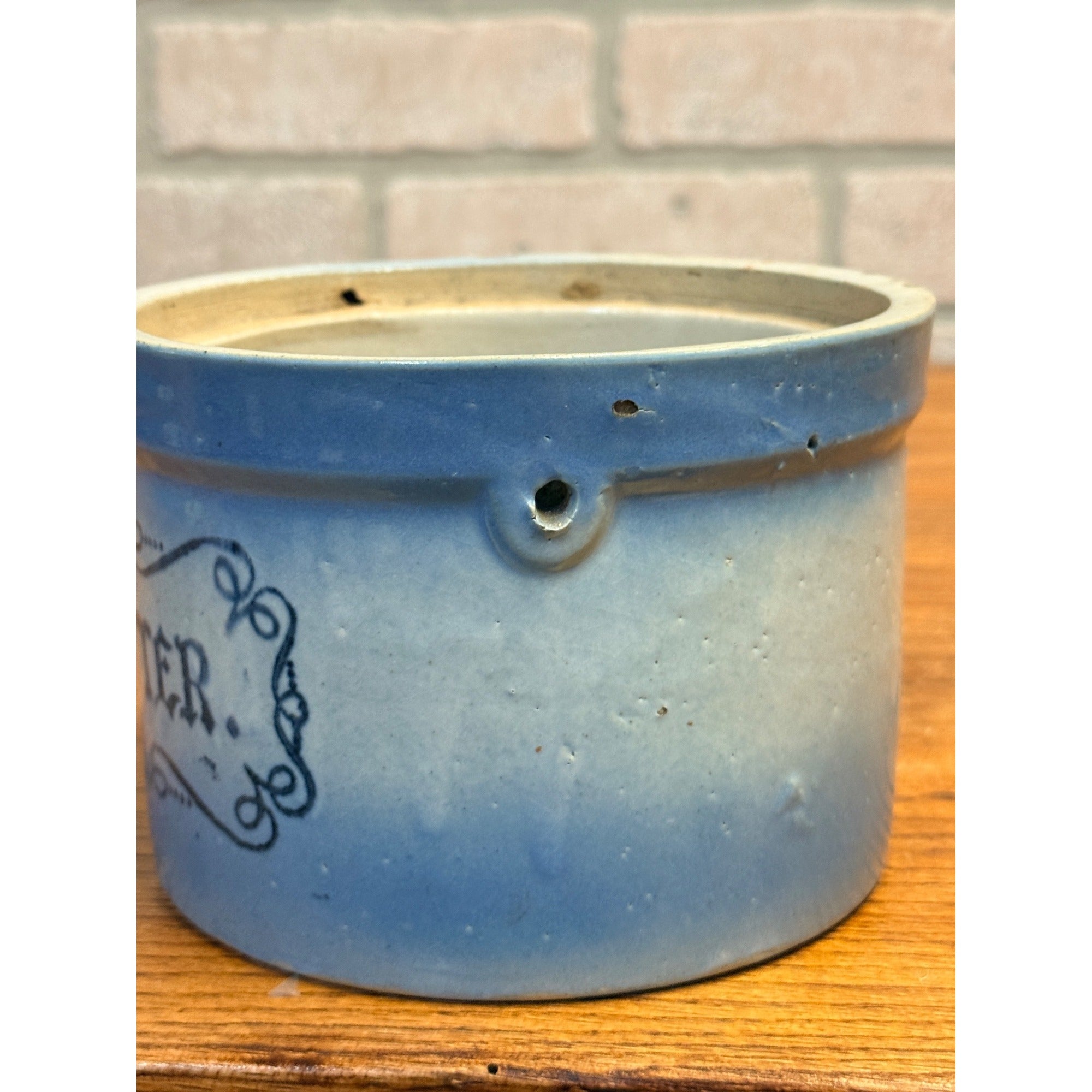 Antique Stoneware Butter Crock 1900s Blue Crock Pail Dish Kitchen Decor