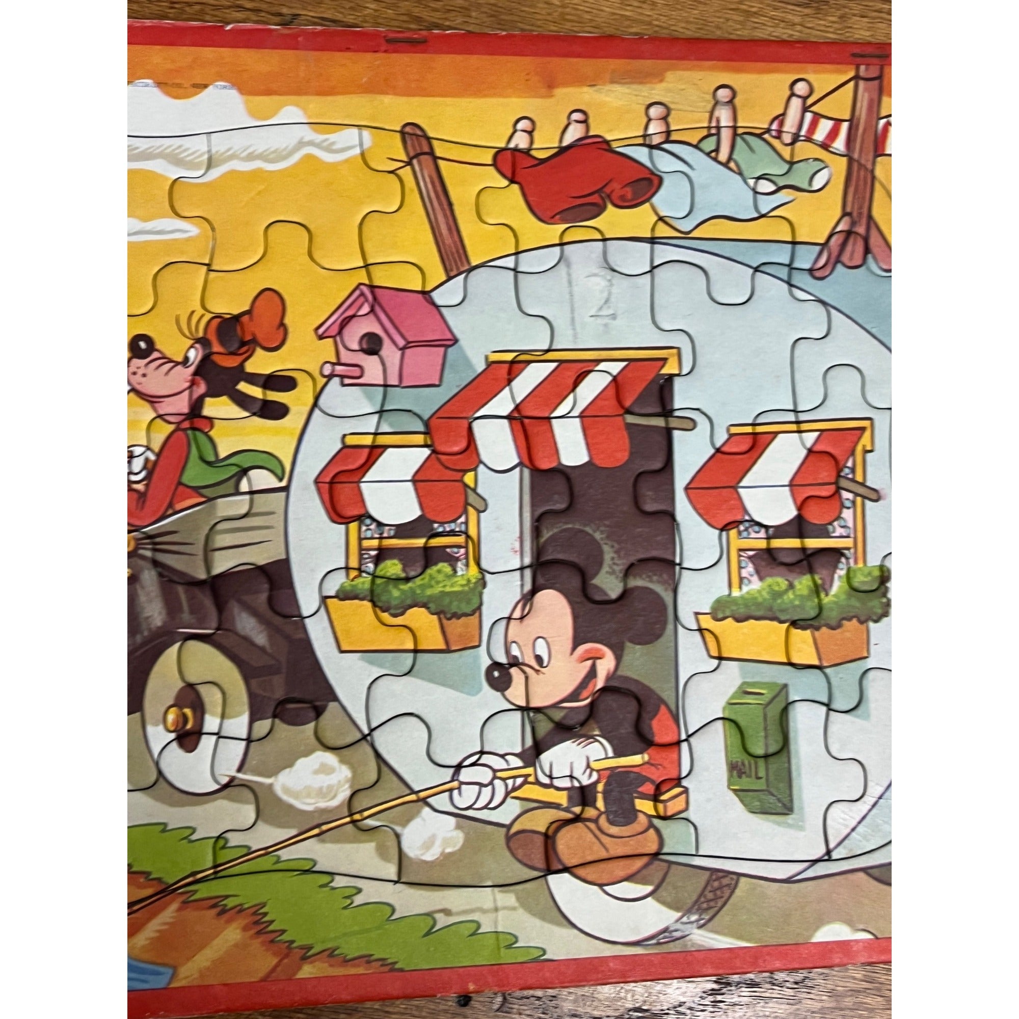Vintage 1940s Jaymar Disney Mickey Mouse Floor Puzzle 35 Piece Goofy Camper