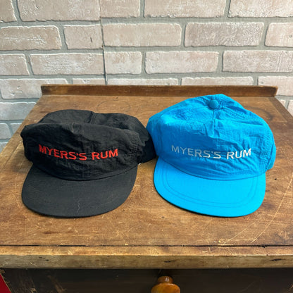 (2) VINTAGE 80S MYER'S RUM BLUE BLACK SNAPBACK NYLON CAP HAT