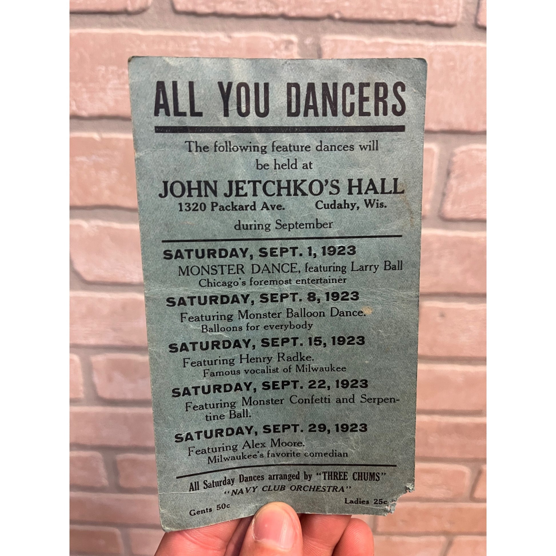Vintage Dance Invitation Card 1923 - Jetchko's Hall - Cudahy Wis