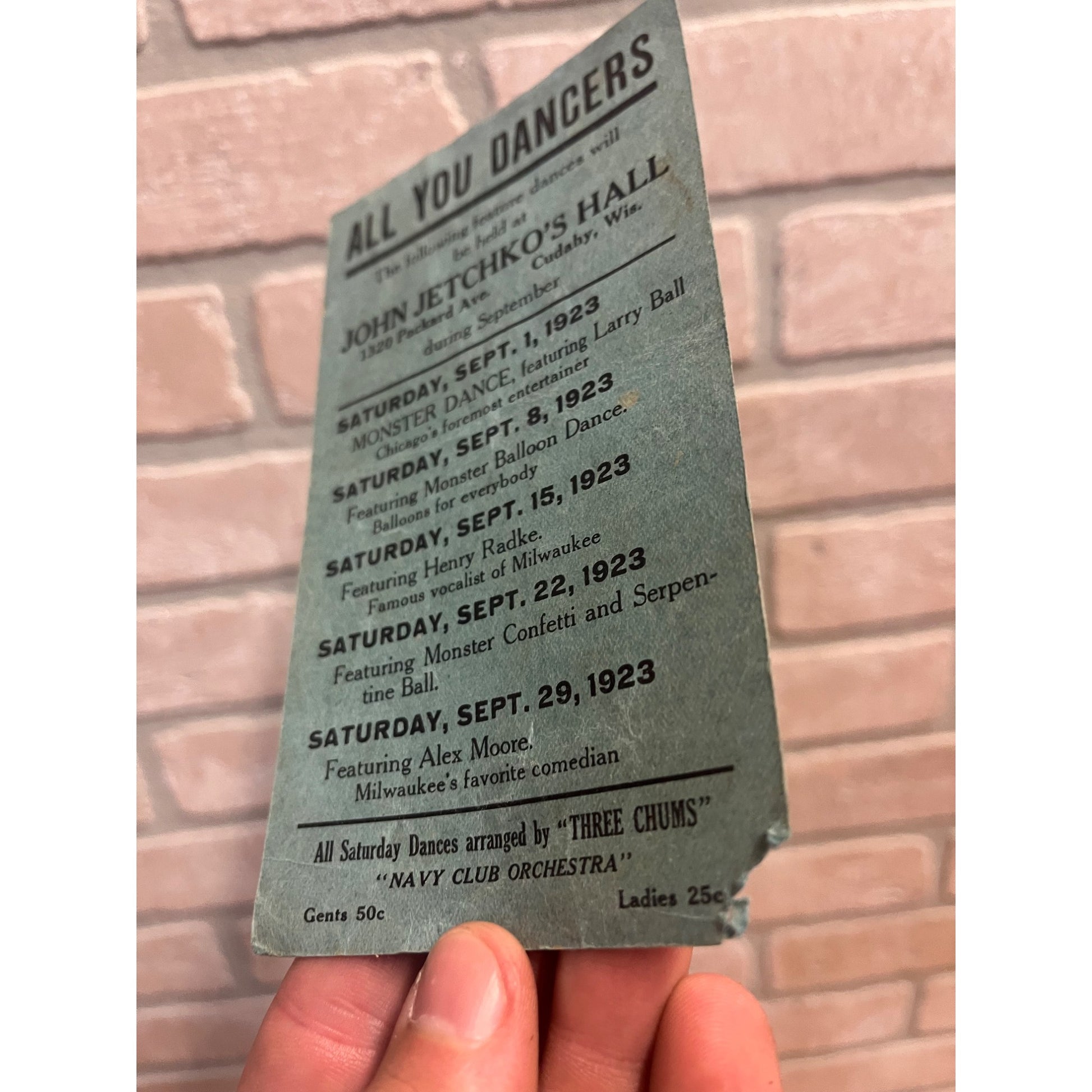 Vintage Dance Invitation Card 1923 - Jetchko's Hall - Cudahy Wis