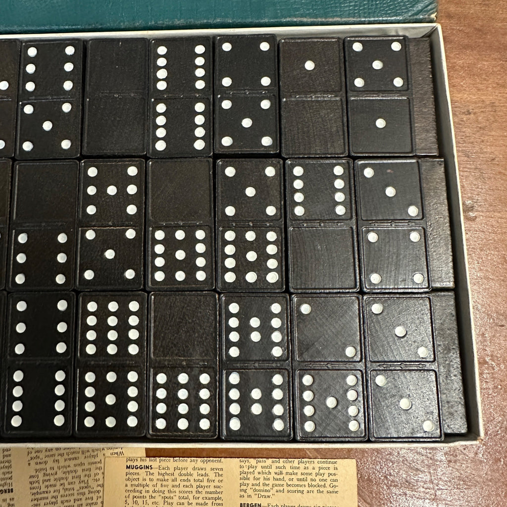 VINTAGE 1940’S DOUBLE NINE WOODEN DOMINOES - HALSAM BOX SET 920K WWII BONDS